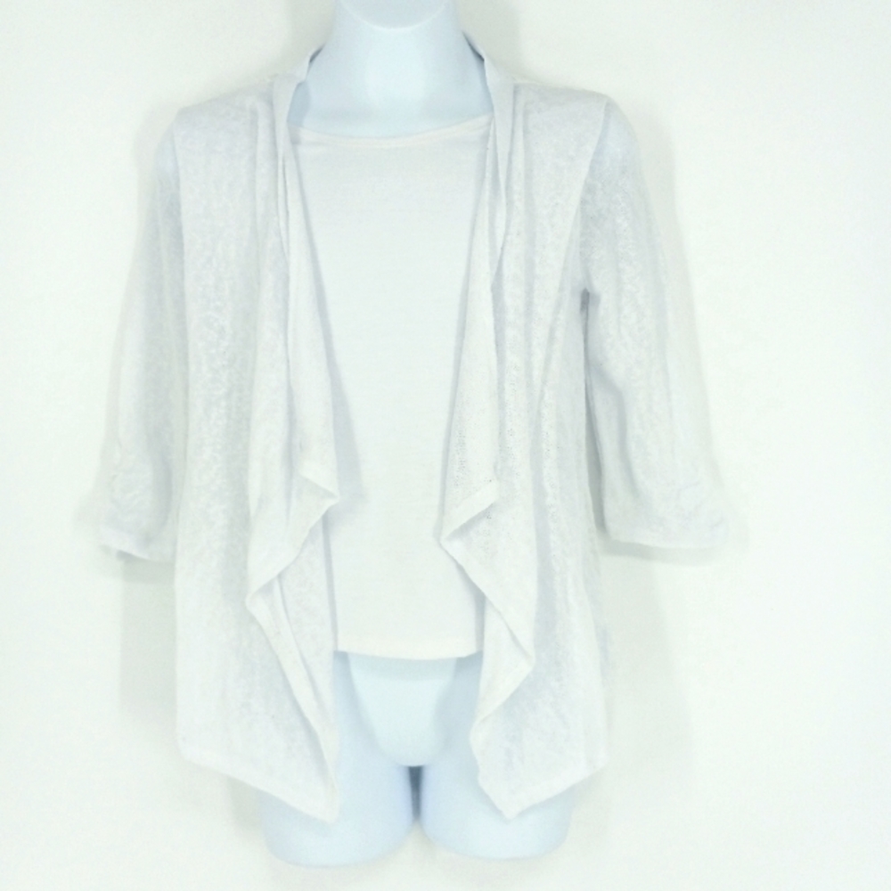 Iz Byer Size Medium 10-12 White Lace Attached Tank Dressy Open Front  Cardigan